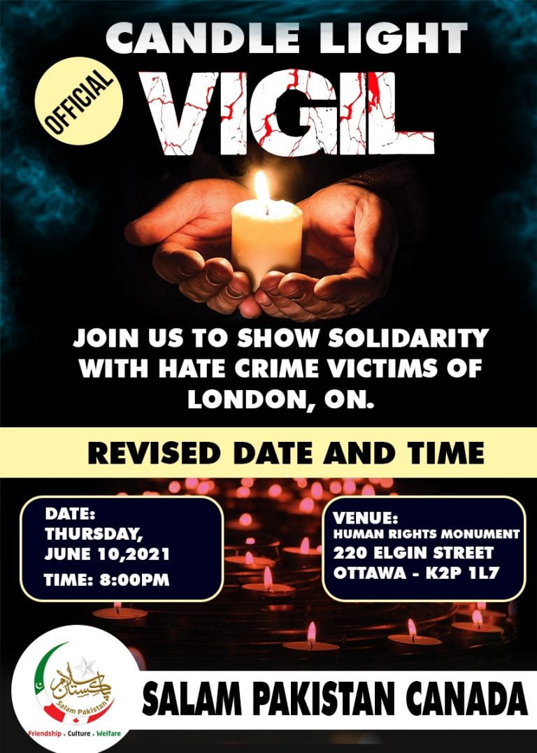 Revised Date & Time – Candle Light Vigil in Solidarity with Victims of Terrorism in London, ON.