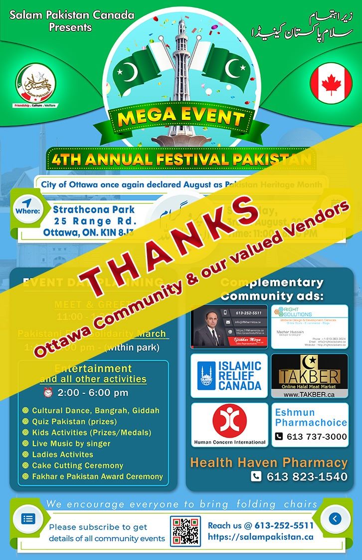 Thanks Ottawa Community for Attending 4th Annual Festival Pakistan